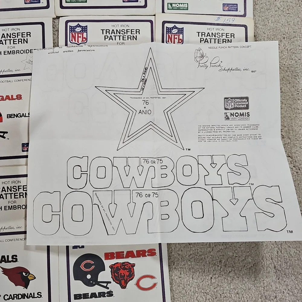 16 NFL Pretty Punch Hot Iron Transfer Patterns Steelers Seahawks Cowboys Patriot